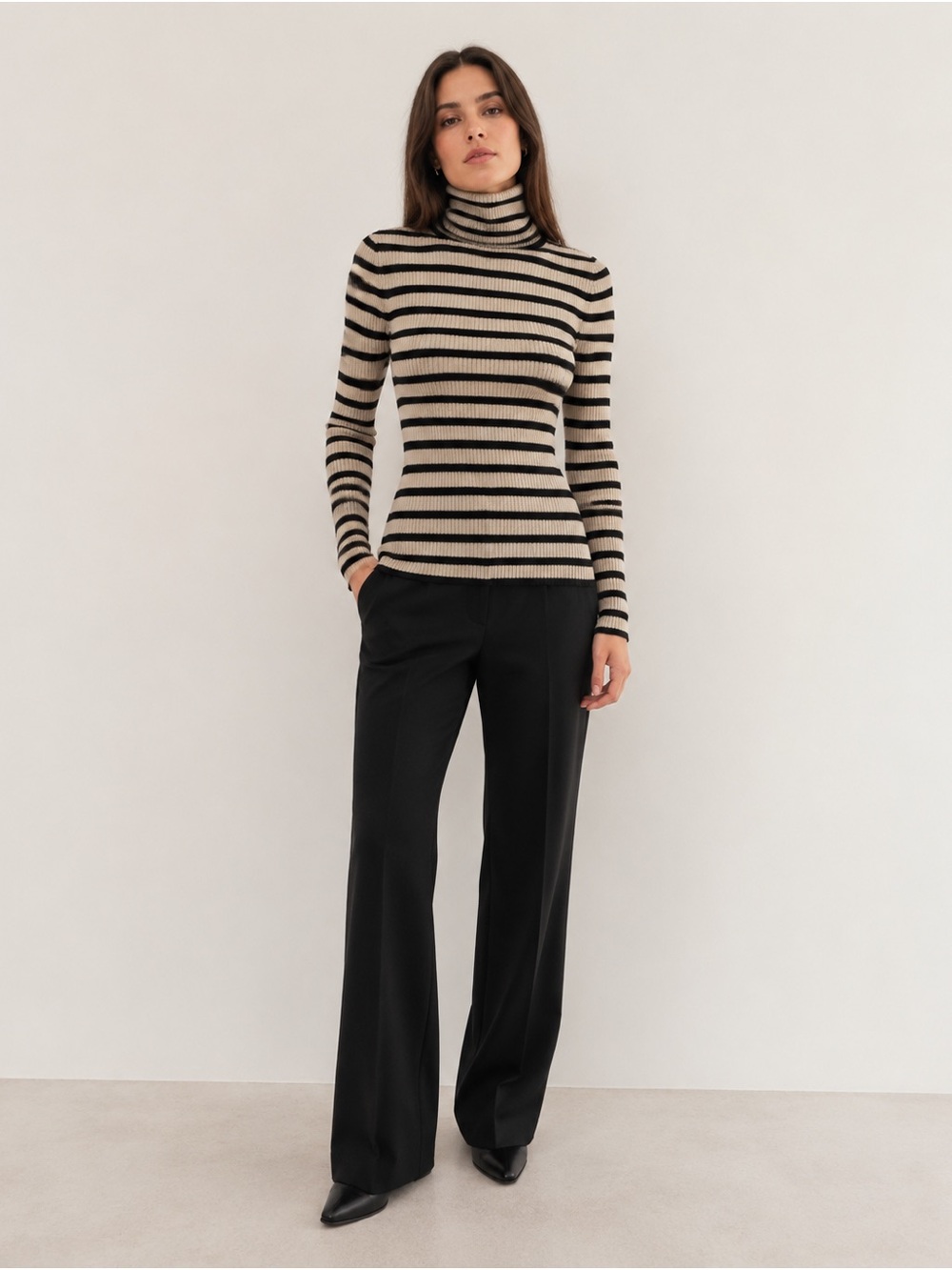 Uniqlo Extra Fine Merino Wool Striped Ribbed Turtleneck Sweater S
